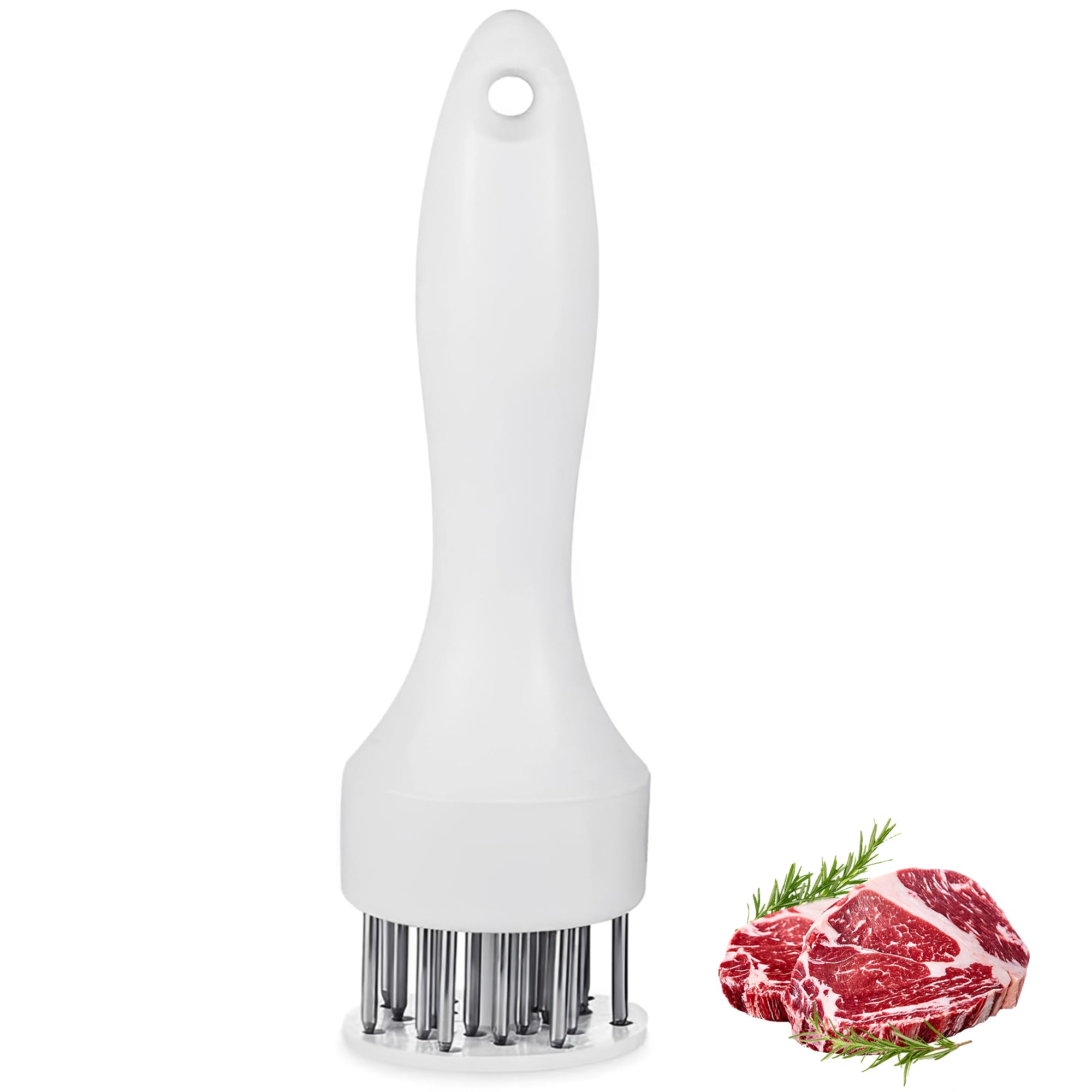 Meat Tenderizer Tool with 16 Stainless Steel Spring Loaded Needles(White)