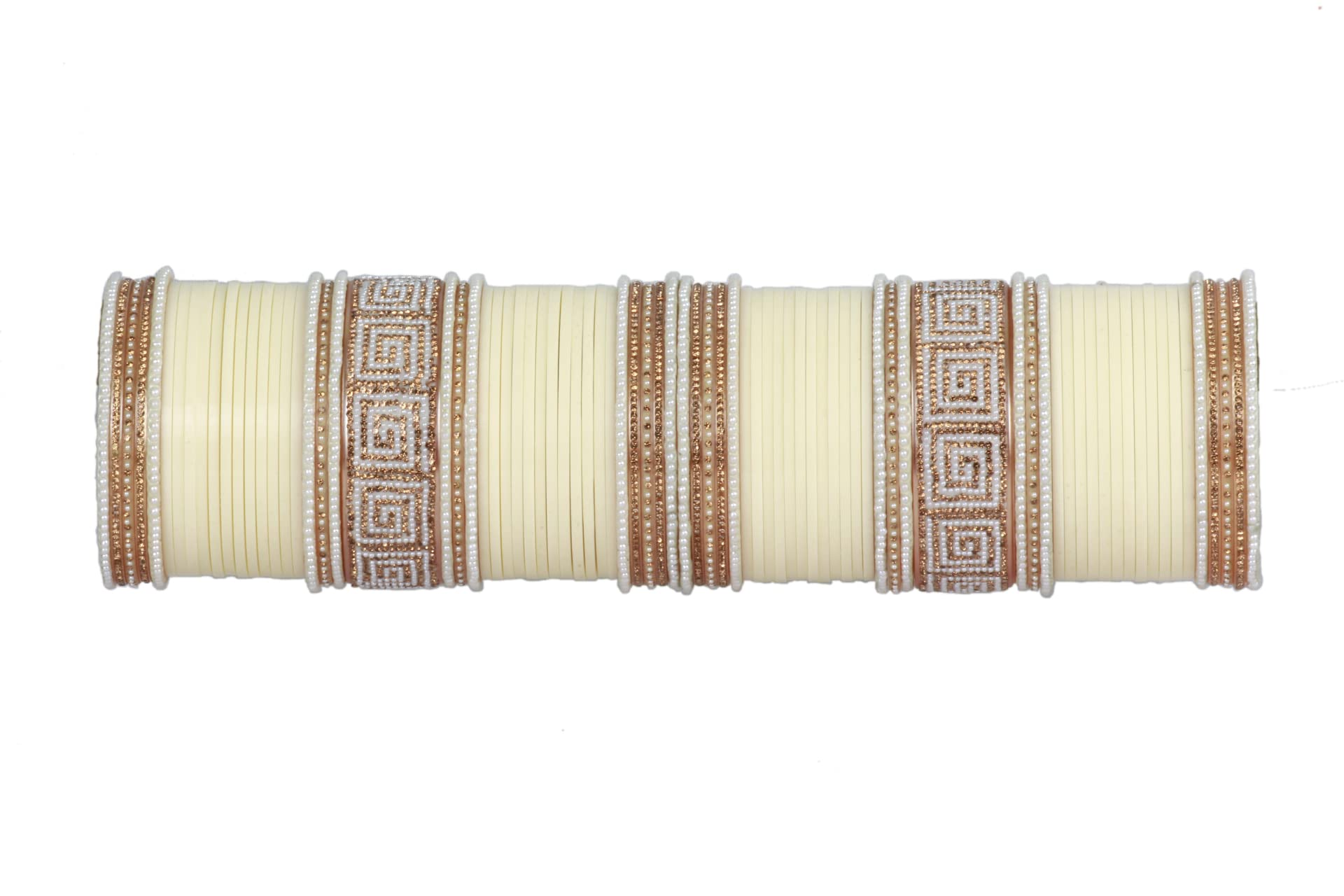 IMPREXIS STORE Traditional Punjabi Bangles Set for Women/Girls Cream. Chuda for Any Occasion (2.8)