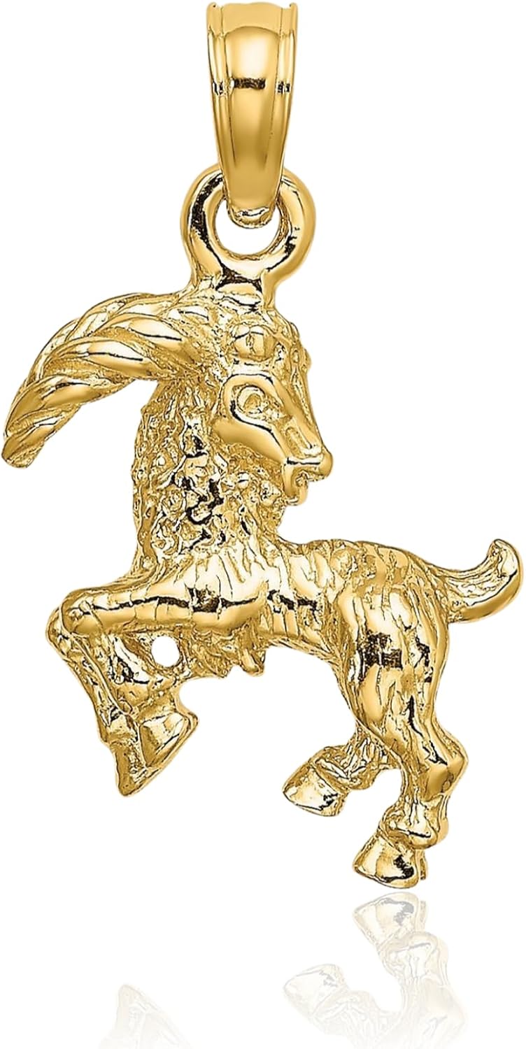 IceCarats 14K Solid Yellow Gold Medium 3d Capricorn Zodiac Pendant Necklace 20.25mm 3/4 inch Polished, Textured For Her
