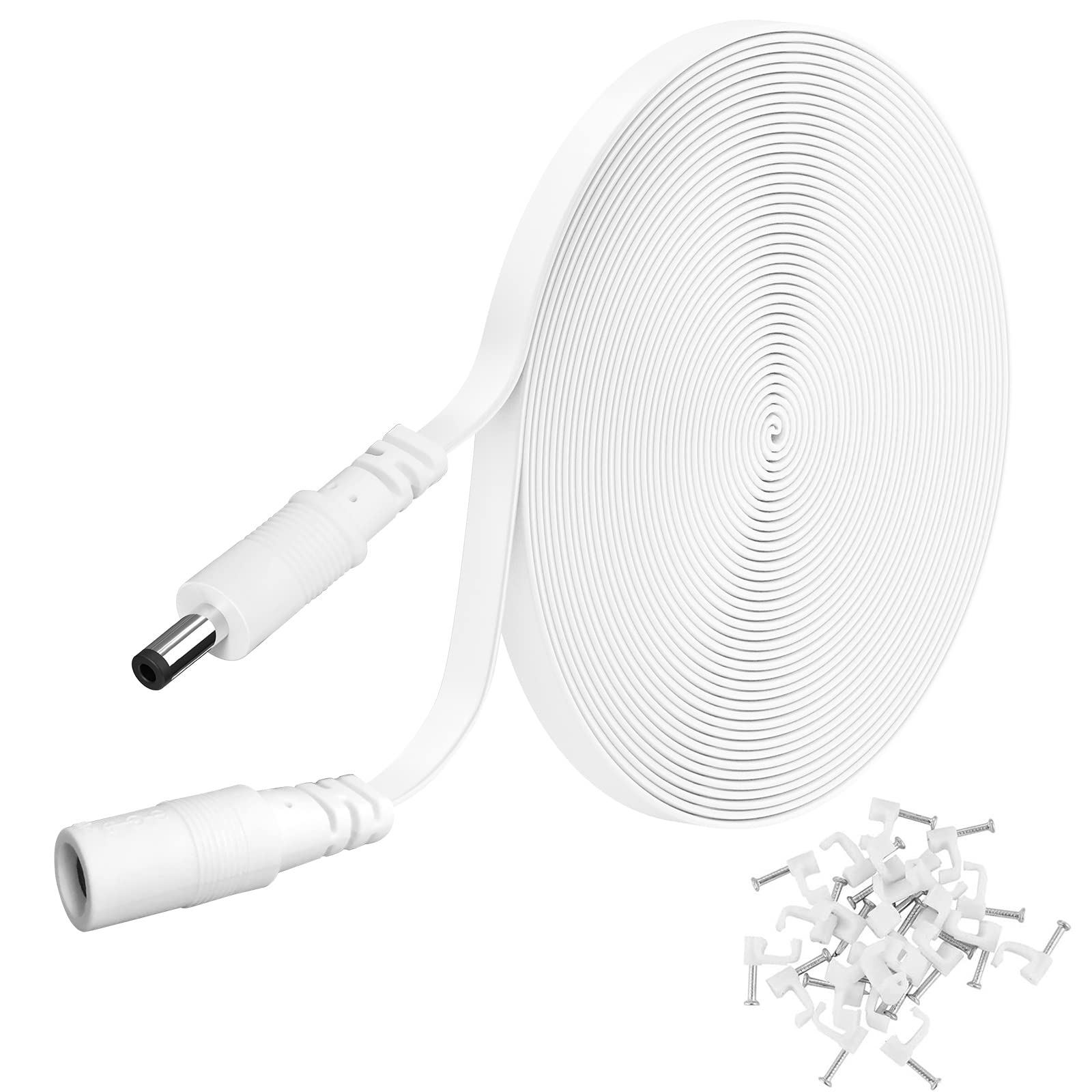 WILDHD DC Power Extension Cable 20ft 2.1mm×5.5mm,Universal 12v Power Extension Cable for CCTV Security Camera IP WiFi Camera Standalone DVR (20ft,Flat