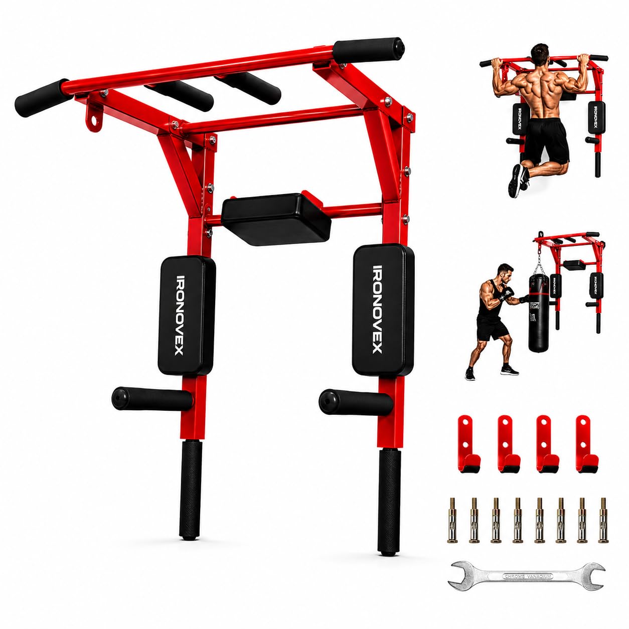 Pull Up Bar Wall Mounted for Home Gym | 3-in-1 Multi Grip Chin Up Bar with Dip Station | Heavy Duty Steel Pull-Up Bar | 200 kg Capacity | Home Workout & Calisthenics Equipment-picture-36