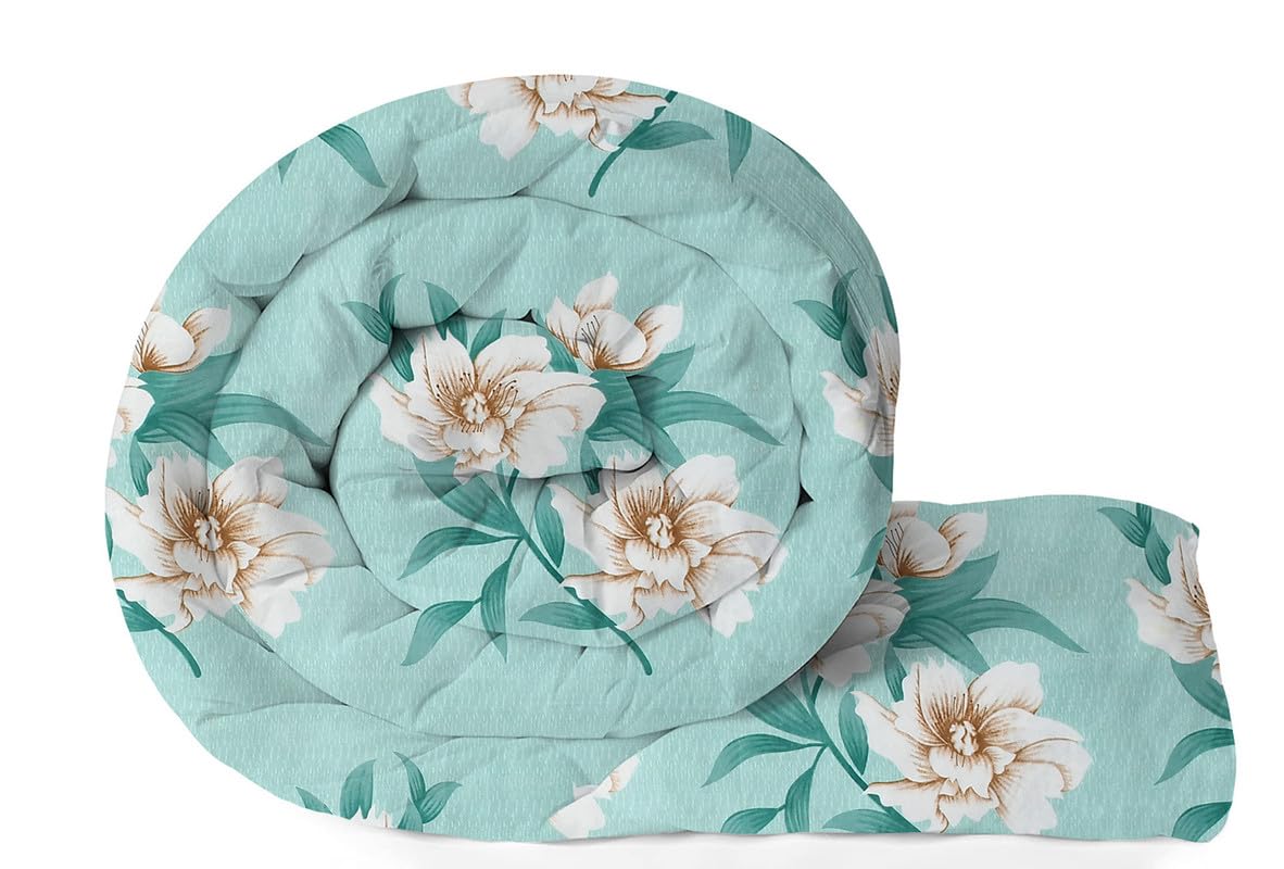 VAS COLLECTIONS 220 GSM Reversible Microfiber AC Comforter/Duvets for Mild Winter | All Season Single Size 3 Layered Quilted Blanket for Single Bed (230 cm x 150 cm, Floral, Light Green)