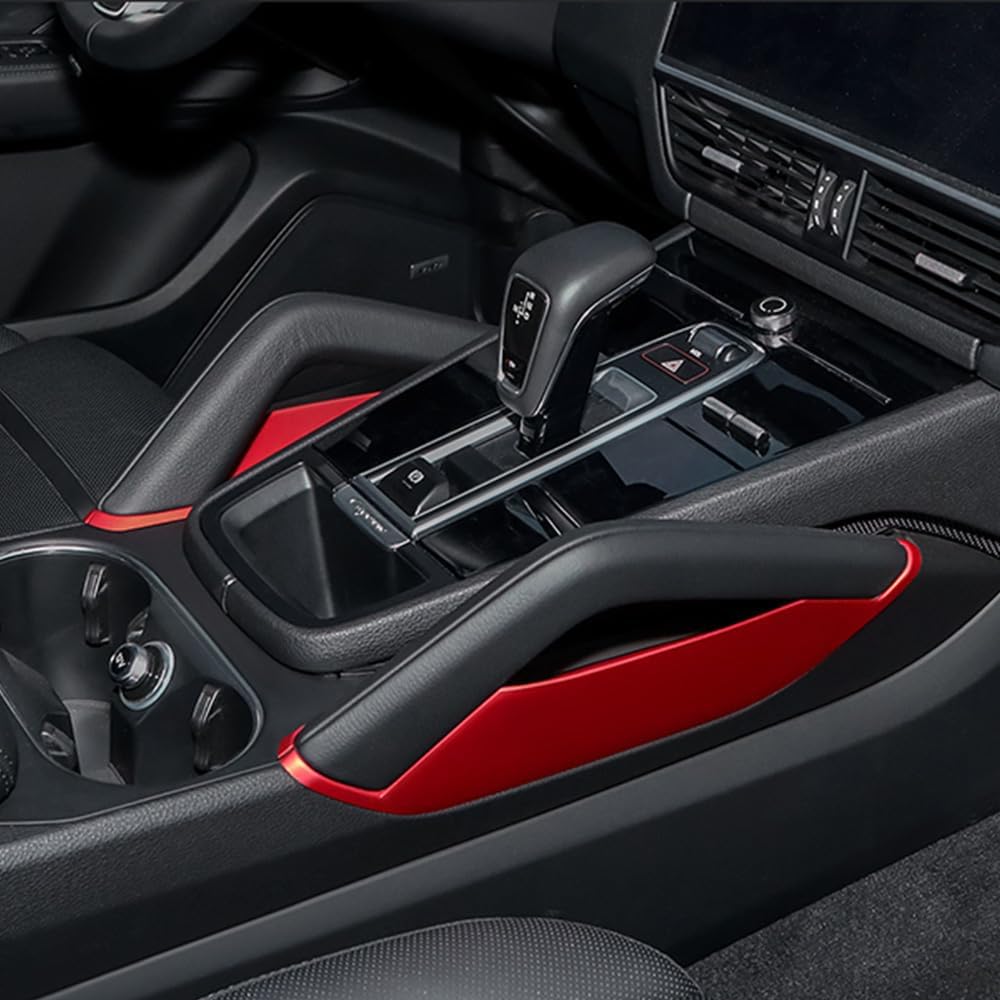 Car Center Console Armrest Side Storage Box Mobile Phone Box Holder Organizer Cover Trim for Porsche Cayenne 2018-2026 Car Accessories (Red)