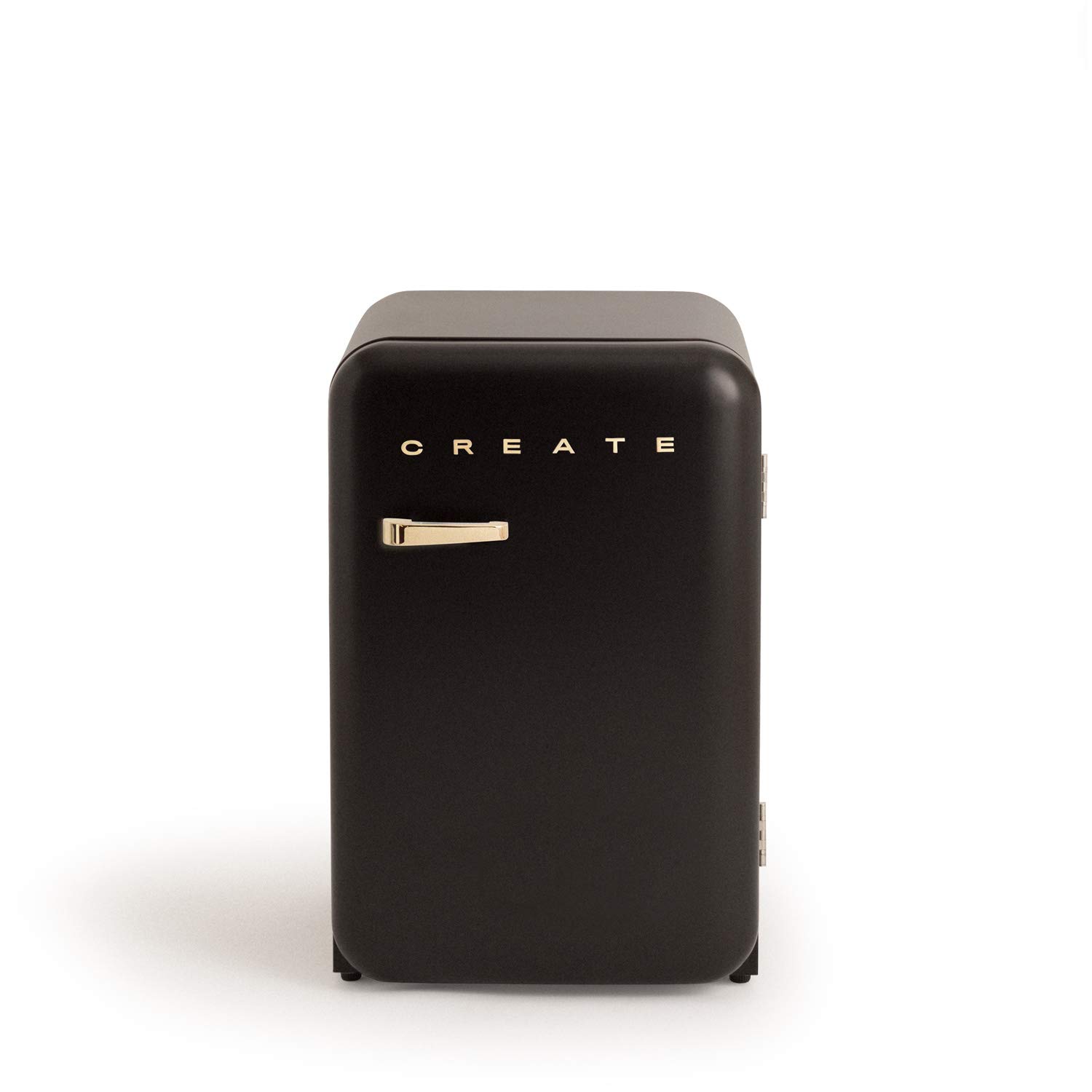 CREATE / RETRO FRIDGE 83.5 GOLD/Frigorífico negro maneta oro / 98W. bajo consumo. 2 estantes. regulador temperatura. botellero. 56x54x84cm