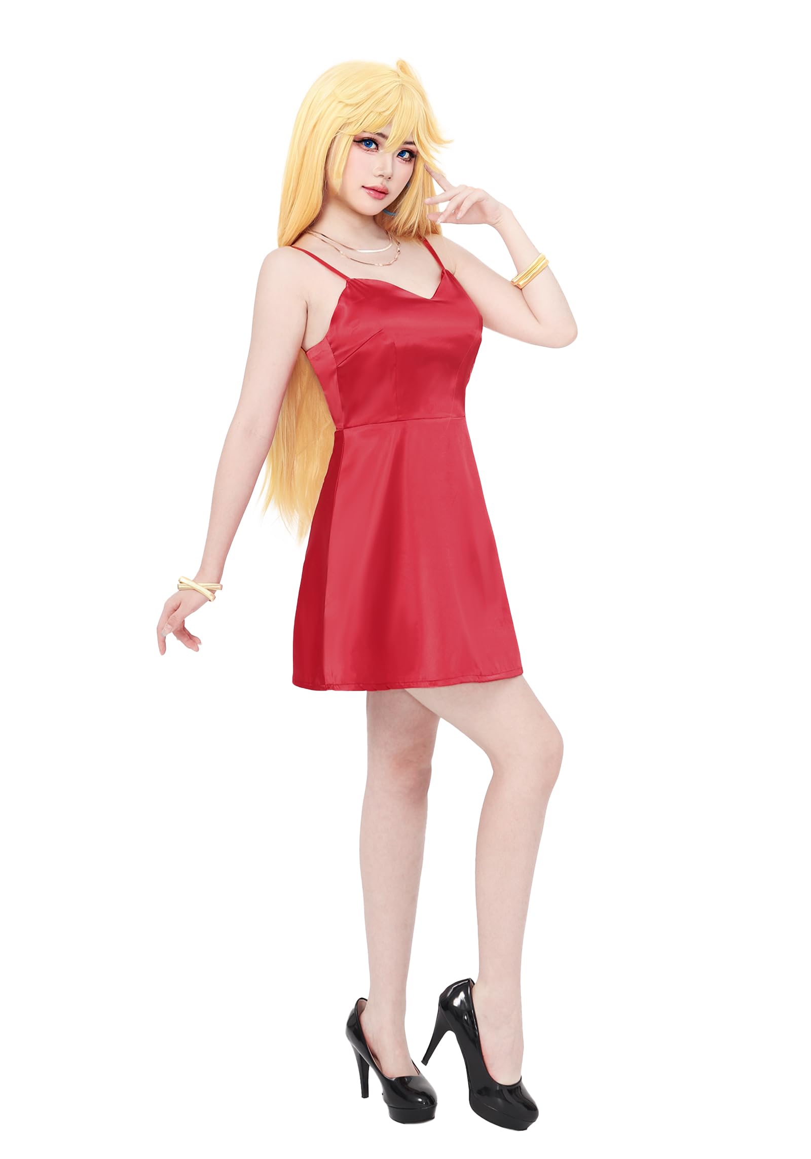 DAZCOS Women Angel Cosplay Costume Red Dress Full Set Outfit for Christmas