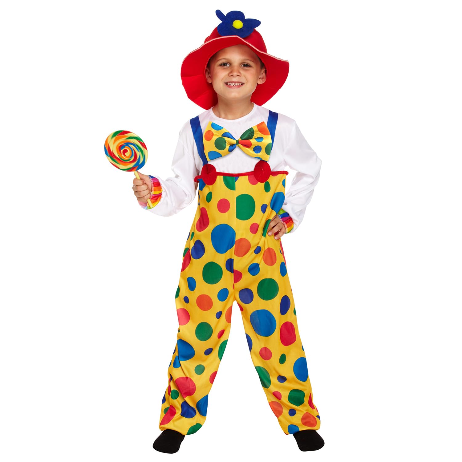 Bella Dox Kids Clown Costume Fancy Dress for Children - Colourful & Fun Halloween, World Book Day, Party Outfit with Ruffle Collar (10-12 Years)
