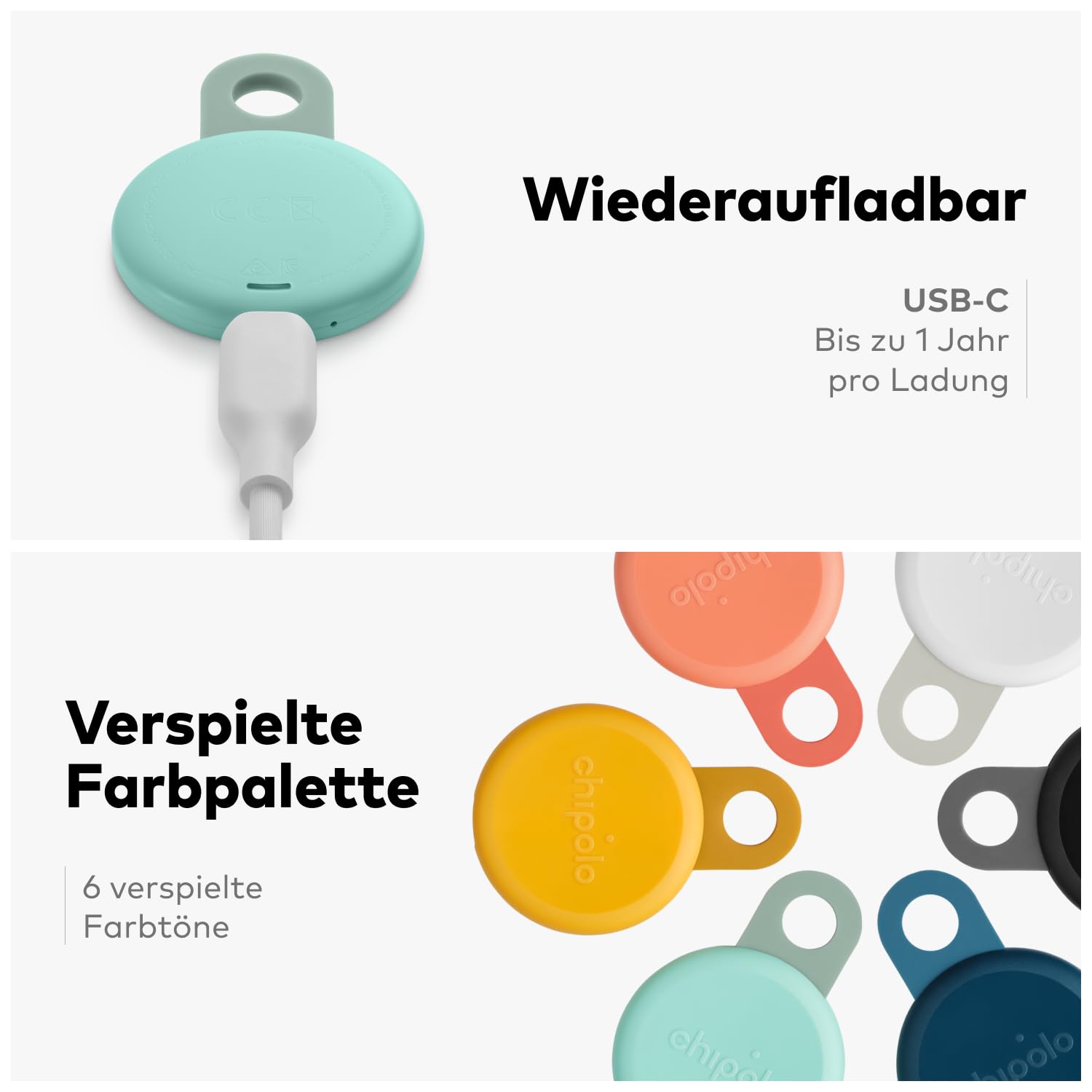 Chipolo Loop - Wiederaufladbarer Bluetooth-Tracker zur Schlüssel- und Taschenortung, kompatibel mit Apple oder Google, Ruf Dein Handy an & Außer-Reichweite-Warnungen für Android (Anthrazit)