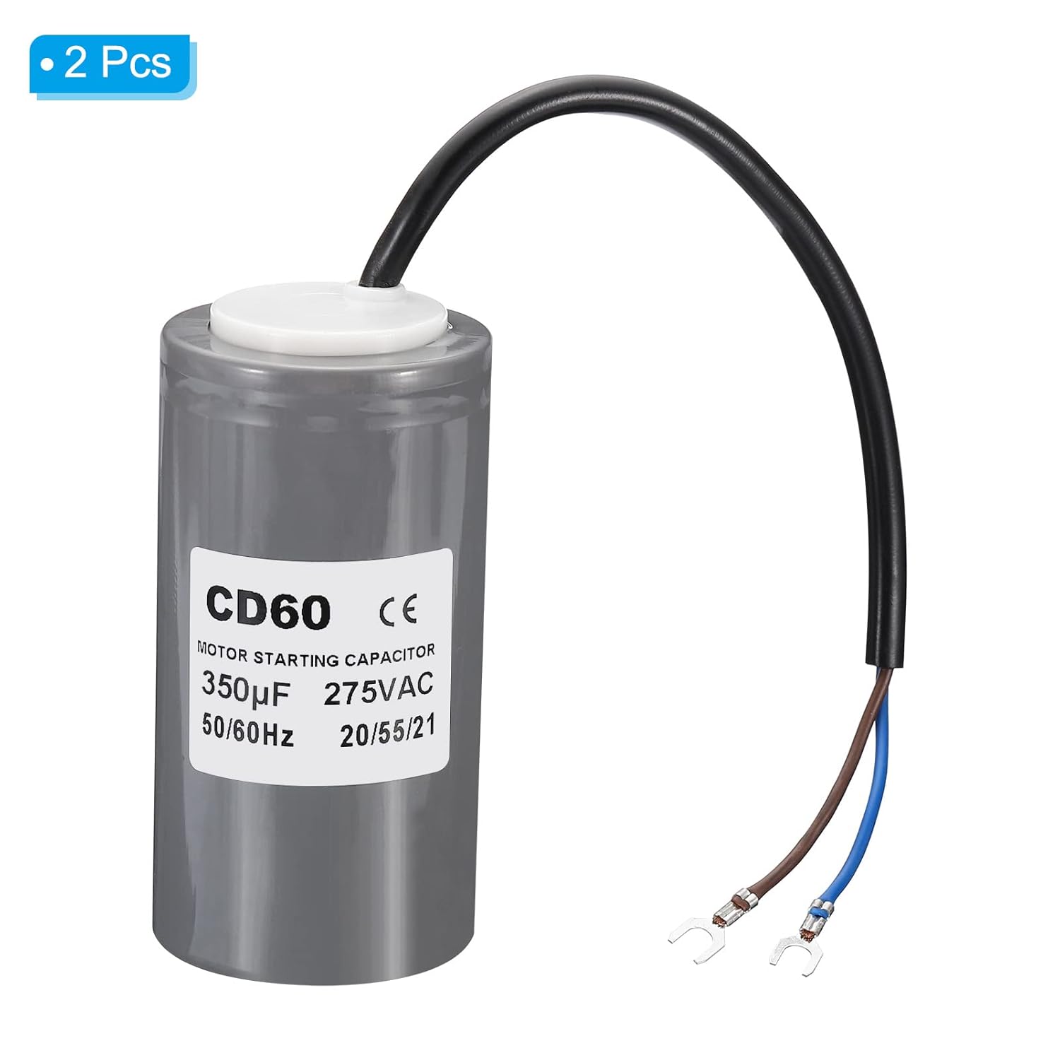 PATIKIL CD60 Running Capacitor, 2 Pack 350uF 275V 2 Wires 50/60Hz Motor Starting Capacitor 100x50mm for Air Compressor Motor Starts Running