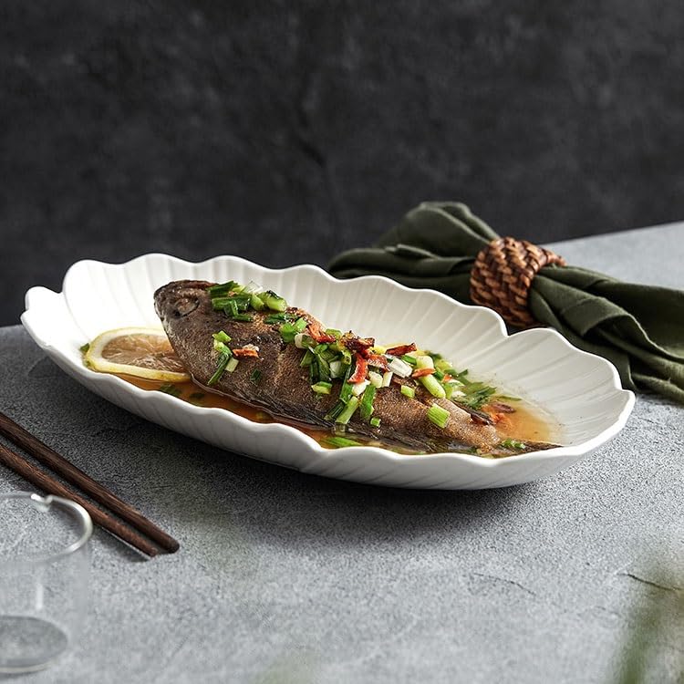 Talerz obiadowy kreatywny ceramiczny głęboki owalny talerz na rybę na parze do restauracji, kuchni, salonu, stołu jadalnego, aperitif zastawa stołowa (12 cali)