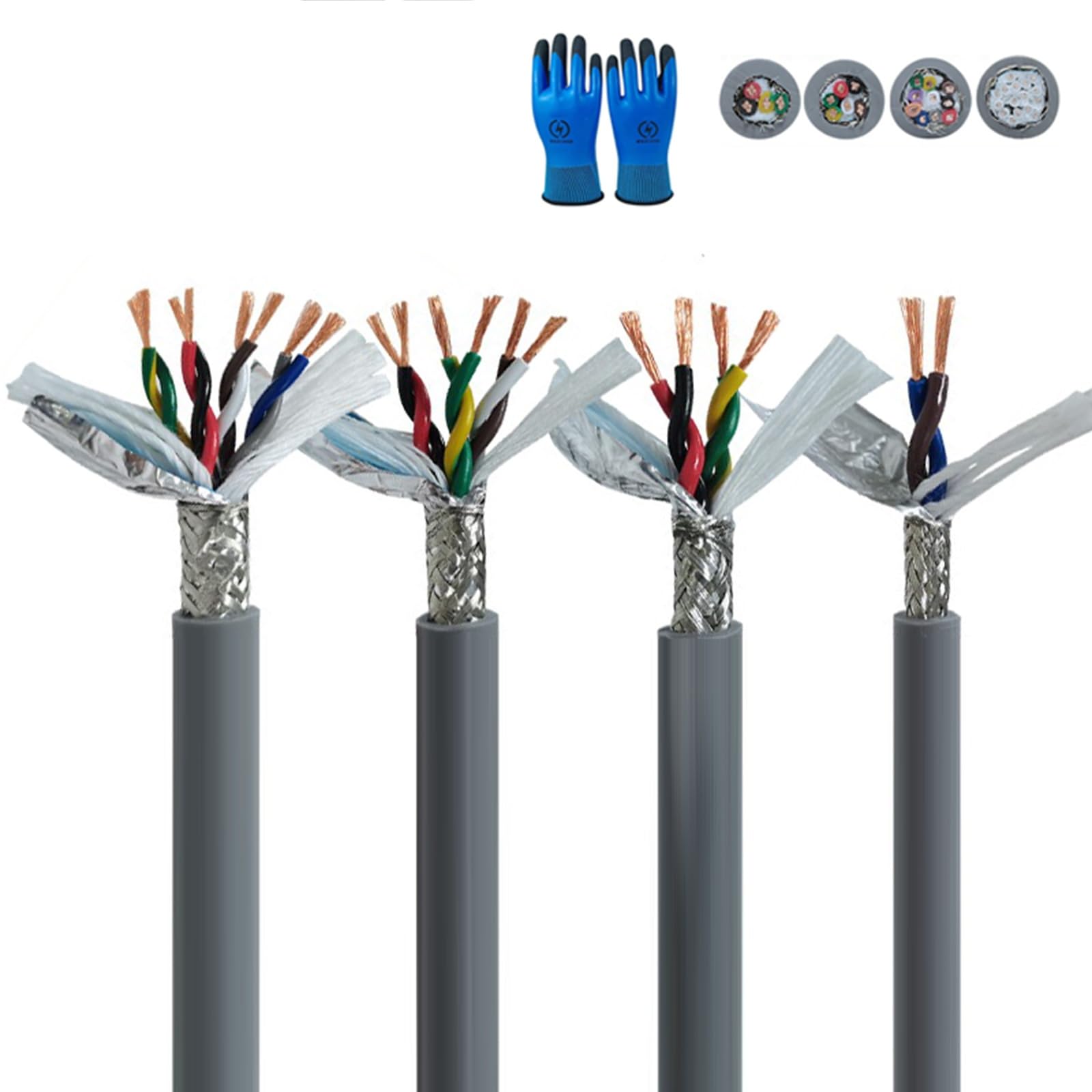 Geschirmtes Twisted-Pair Schleppkettenkabel 2/4/6/8-adrig, 0,15-2,5 Mm², 16/18/20/22/24 AWG, 300V, PVC Flexibel, OFC-Kupfer, PLC, Servo, CNC(40ft,8C-22AWG)