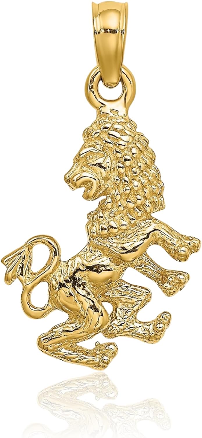 IceCarats 10K Solid Yellow Gold Medium Leo Zodiac Pendant Necklace 22.7mm 7/8 inch 3d Sculpted, Polished, Textured For Her