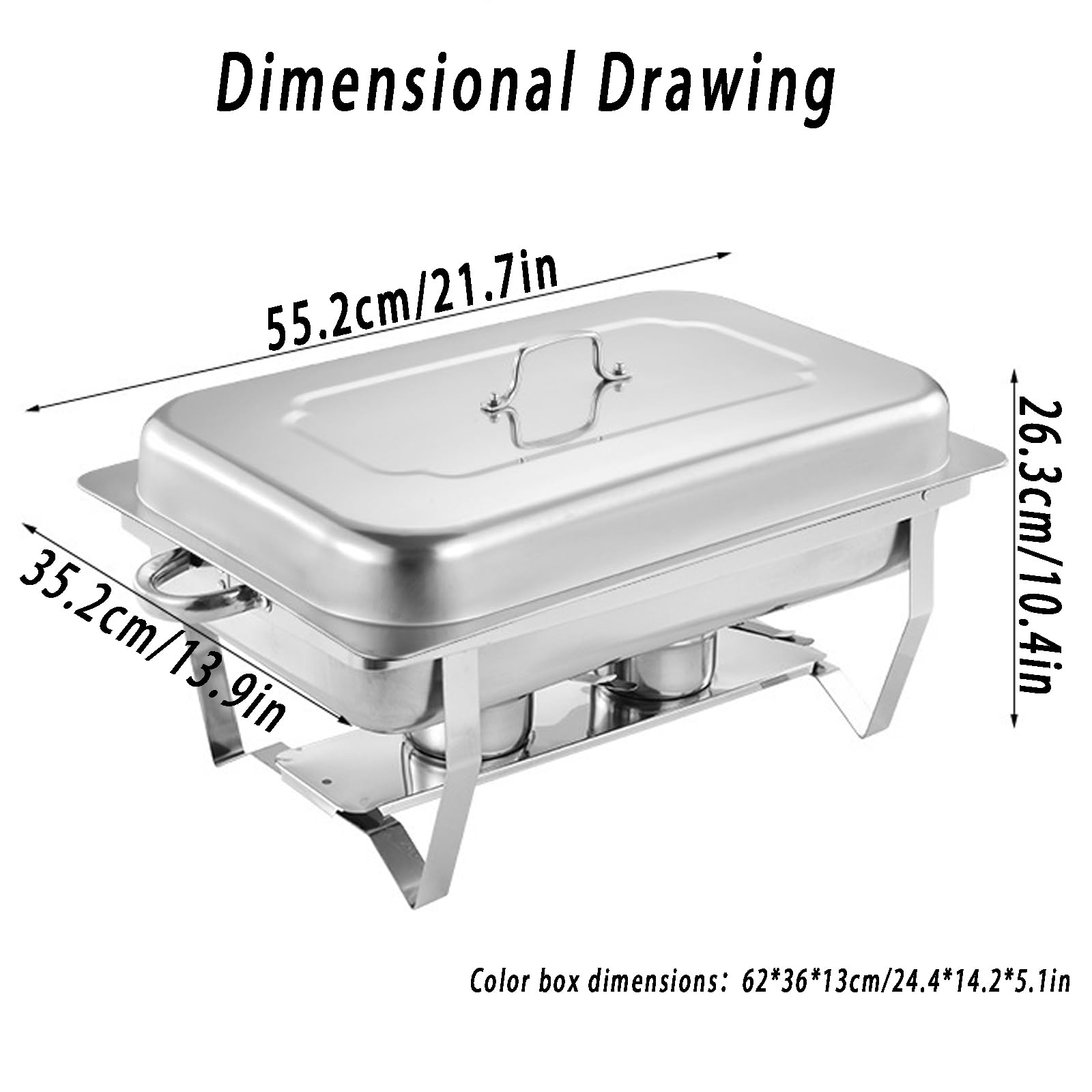 Paquete de Platos de para bufé, Catering, Calentador de Alimentos | sartén fría y caliente con soporte para tapa, juego de platos de cena de acero inoxidable grueso, servidor de buffet