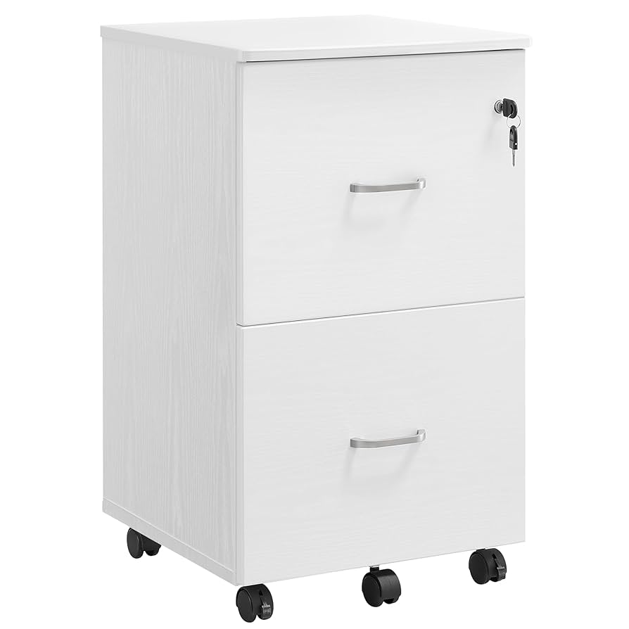 VASAGLE Lockable File Cabinet, Filing Pedestal With 2 Drawers, 5 Wheels