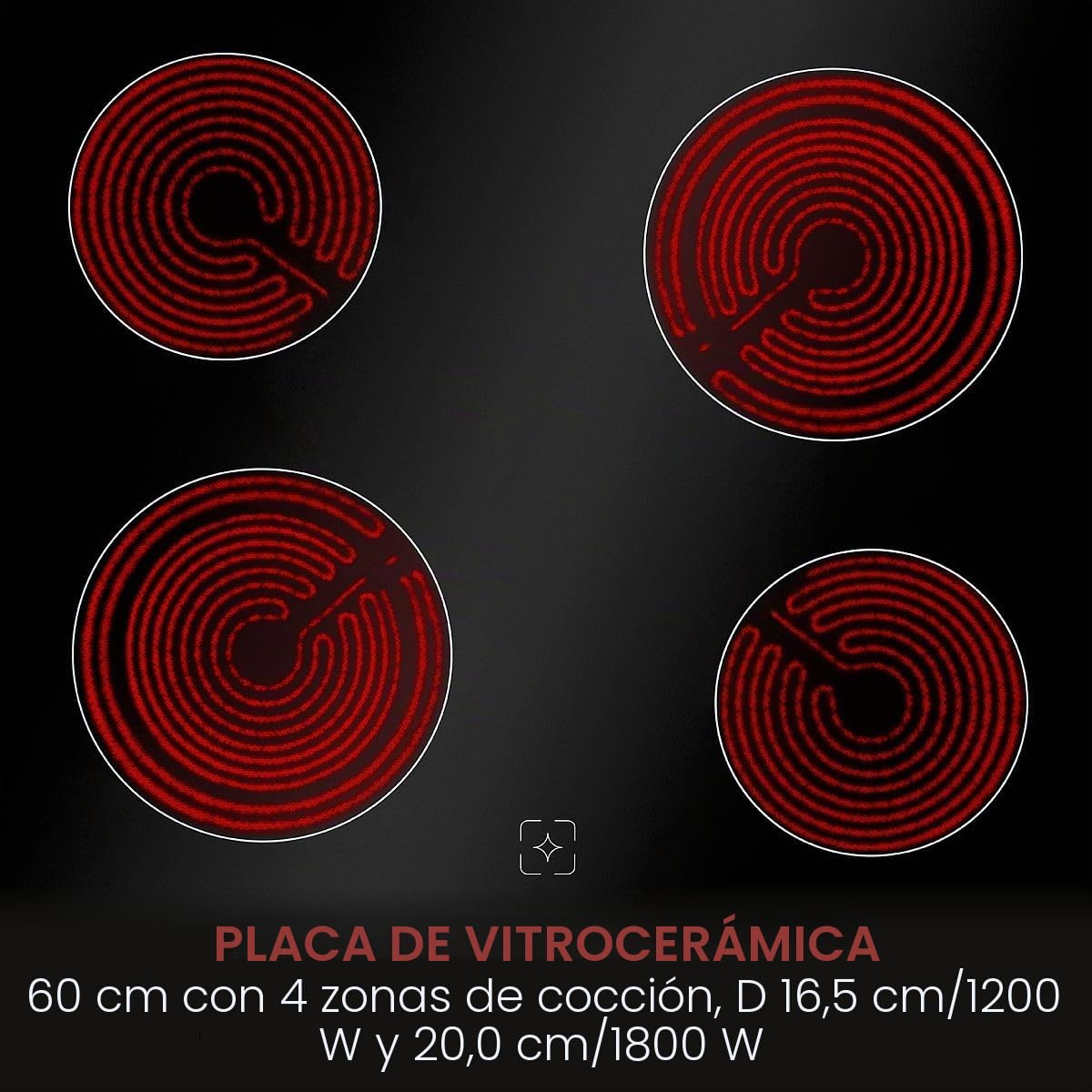 Horno Bomann con placa vitrocerámica - 50 °C - 250 °C - Grill y calor superior/inferior - 4 zonas de cocción - Placa de 60 cm - Horno empotrable de 61 L - Conjunto - Puerta de cristal triple
