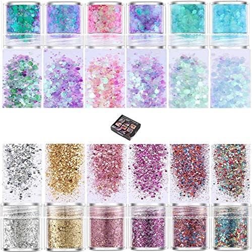 12 Colours Glitter Set, Glitter Powder for Epoxy Resin Glitter Crafts
