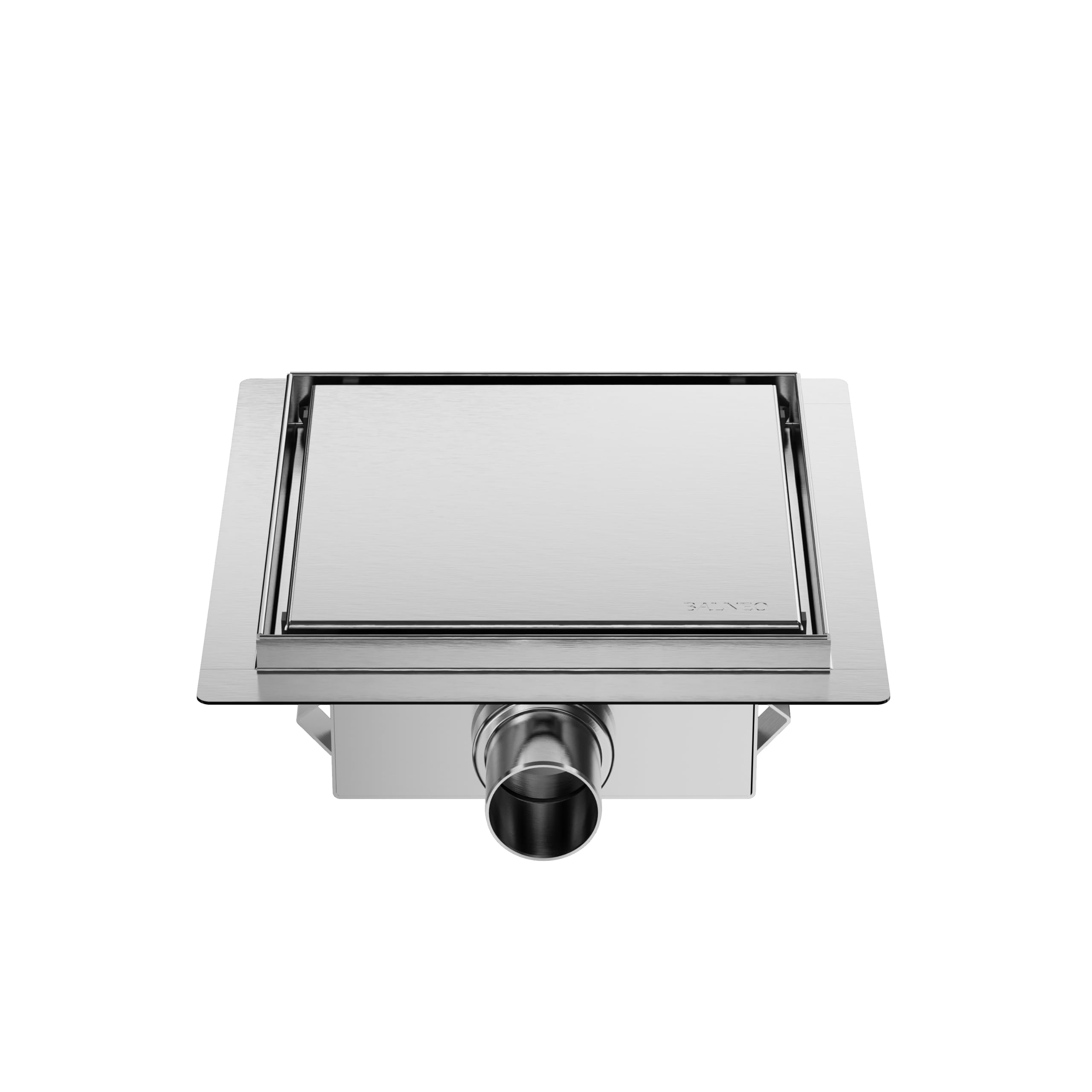 Caniveau de Douche Carré 20x20 cm INOX - Caniveau d'Évacuation Complet pour Salle de Bain - Extra Plat - Chromé des Deux Côtés - Caniveau de Douche W-Drain 2en1