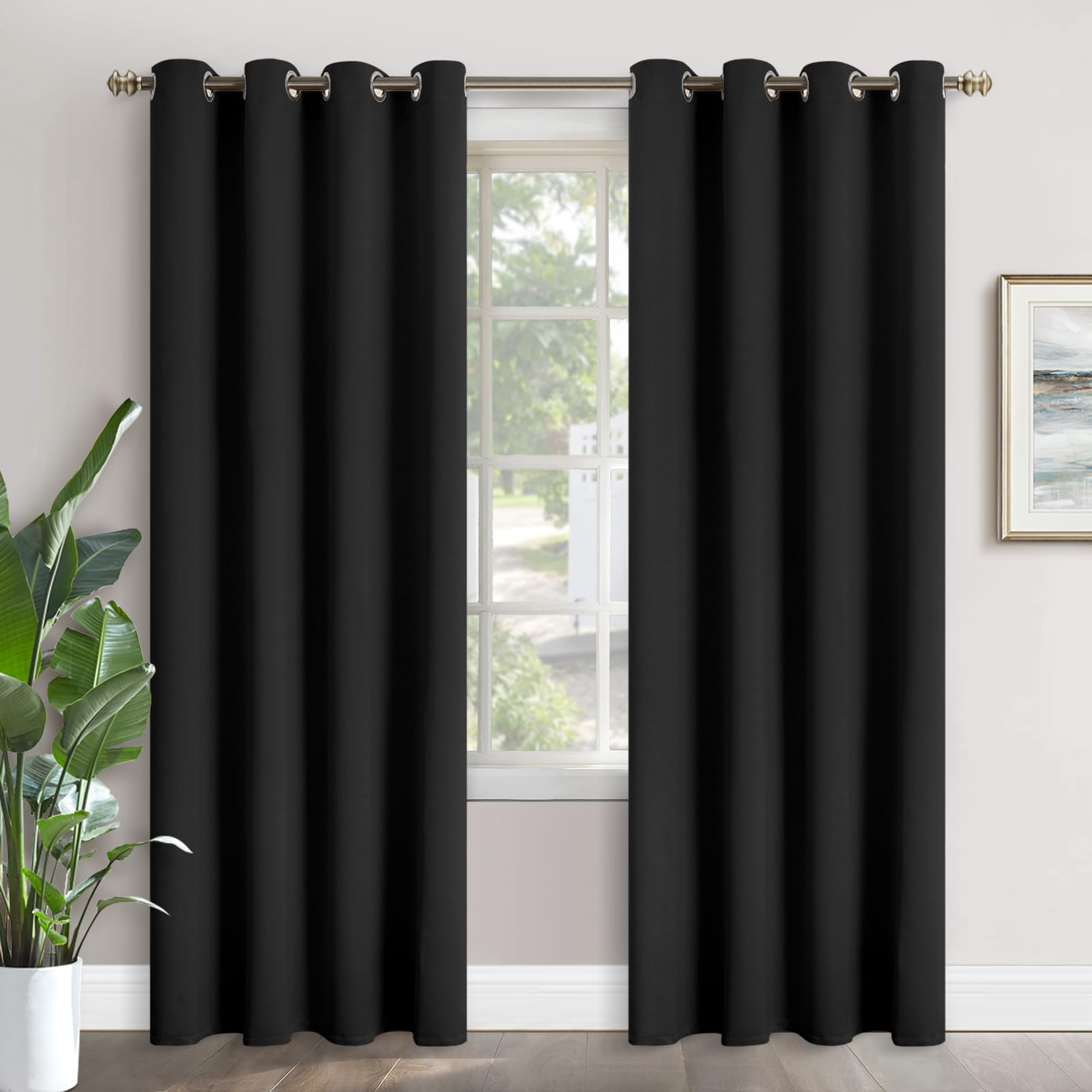 YoungsTex 90 Inch Long Blackout Curtains for Bedroom - Thermal Insulated Drapes with Grommet Room Darkening Privacy Floor Length for Living Room Window, 2 Panels, 52 x 90 Inch, Black โ image 1