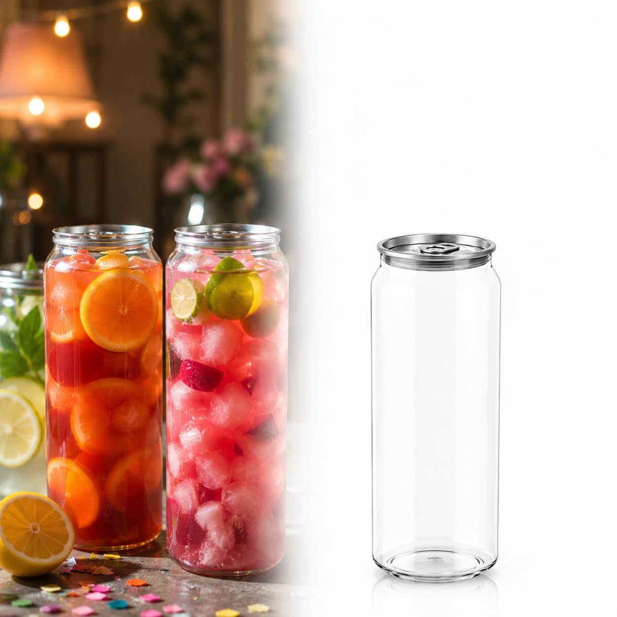 PET-Dosen mit Deckel, Leere Getränkebehälter, Boba-Becher aus Kunststoff | Hohe Transparenz, Fest Versiegelt, 200er-Pack, Leicht zu Öffnen, für Säfte & Limonaden(250ml,200 sets Easy-open lid)