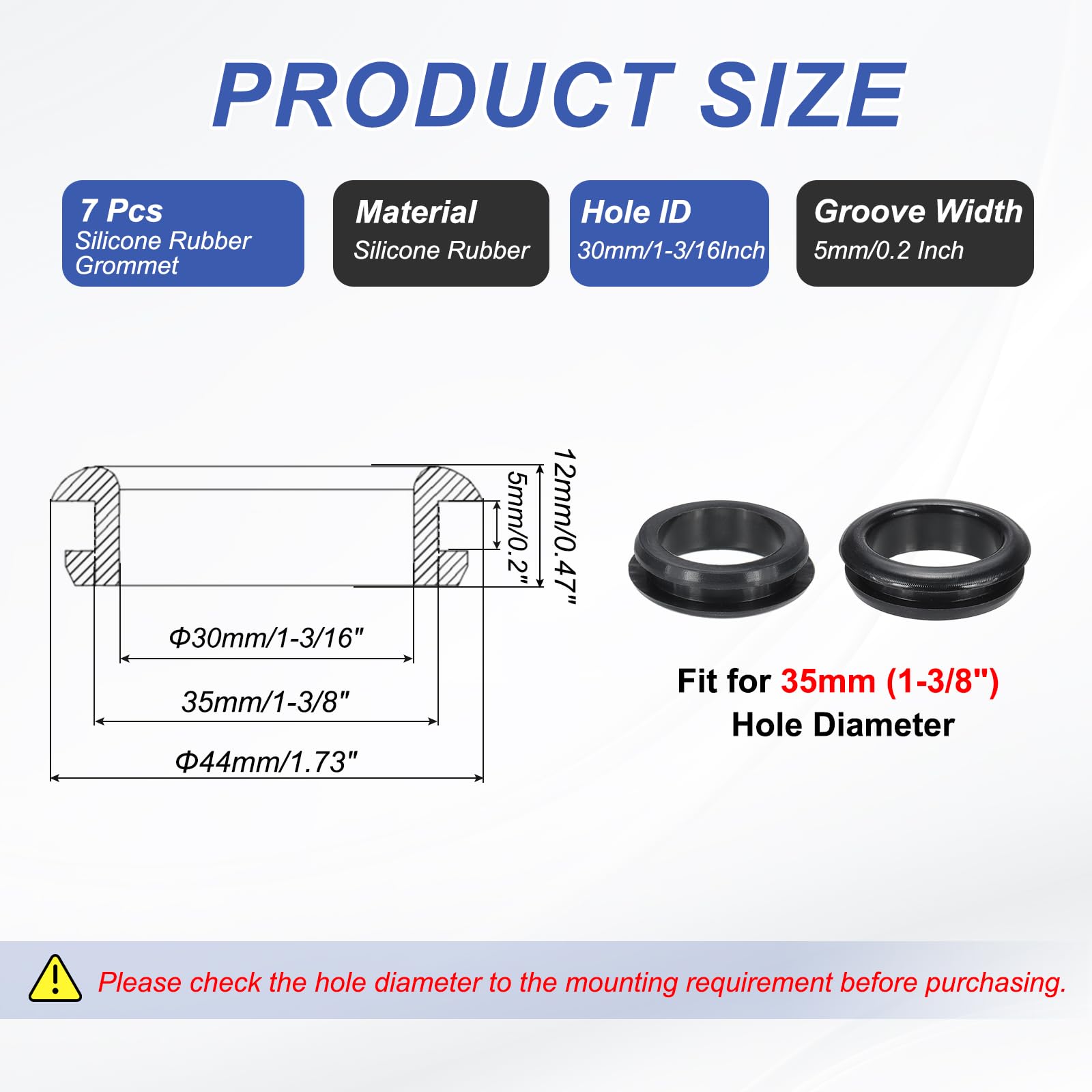 PATIKIL Silicone Rubber Grommets, 7 Pcs 1-3/8"(35mm) Drill Hole - Image 2
