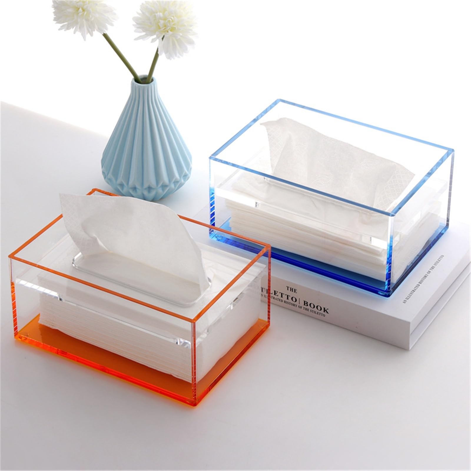 Organizador Decorativo Caja de pañuelos de acrílico Rectangular con Tapa for baño, Cocina, Dormitorio y Oficina.(Negro,Pequeño)