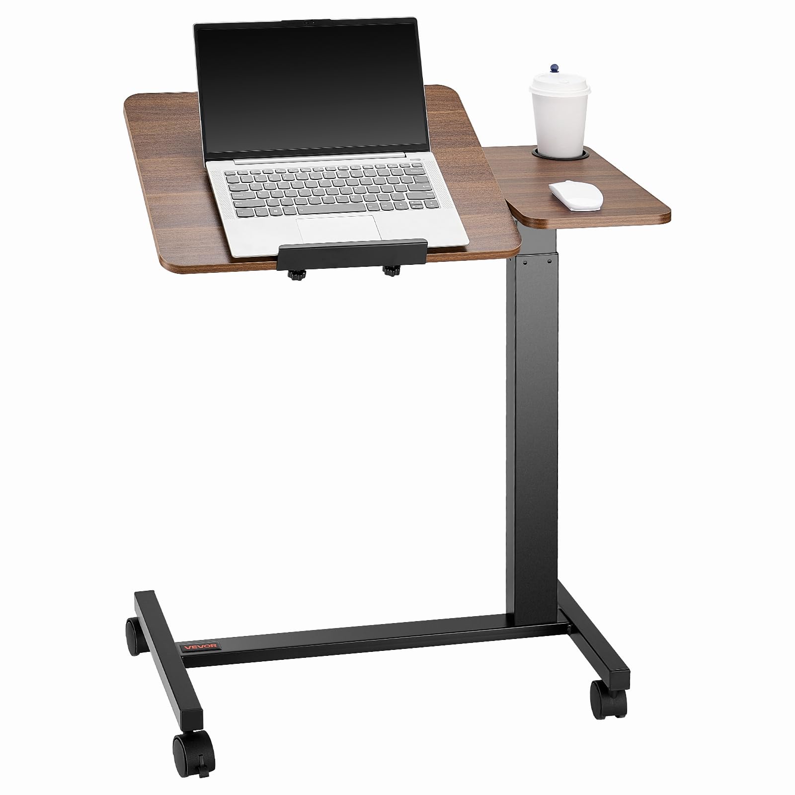 VEVOR Overbed Table, Mobile Hospital Bed Table, Over Bed Table with Wheels Adjustable Height, Rolling Laptop Desk with Tilting Top & Cup Holder, Portable Over Bed Desk for Home, Office, Study, Wood