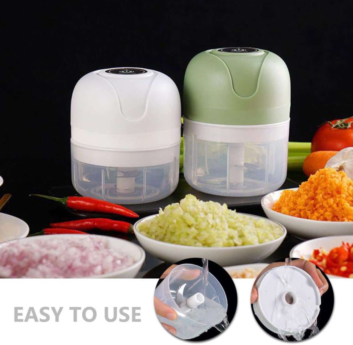 VICASKY Electric Mini Garlic Chopper Stainless Steel Blades with 100ml Capacity Portable Food Processor and Abs Body, for Home Use and Kitchen Vegetable Crushing