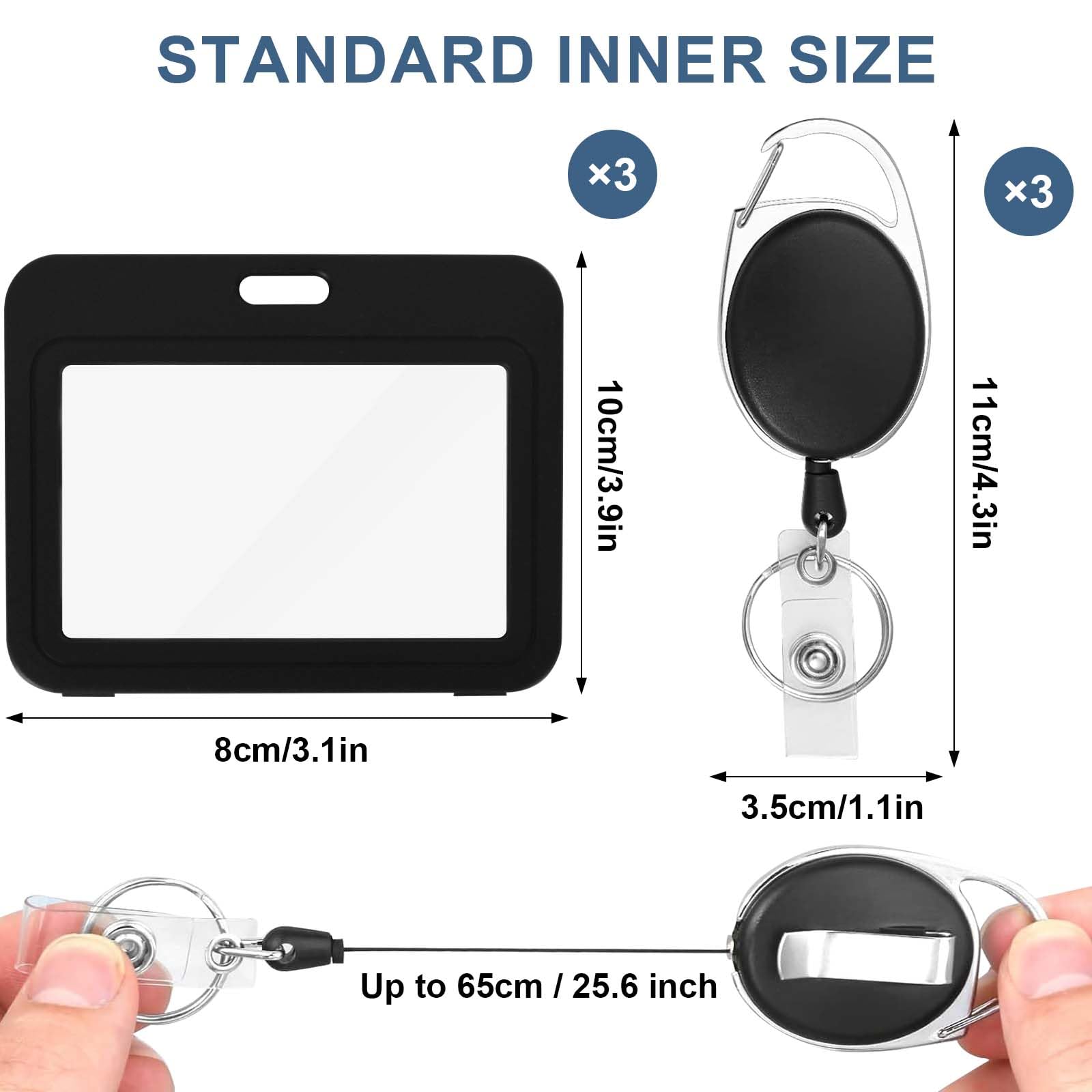 3-Pack ID Badge Holders with Retractable Keychains, Retractable Badge Reels, Waterproof Double-Sided Card Protector for Office, School, ID, Credit Cards, Drivers Licenses, and Passes (Horizontal) - Image 2