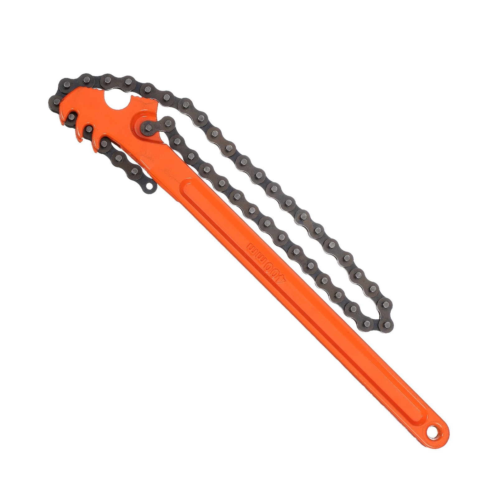 sourcing map Heavy Duty Ratcheting Chain Oil Filter Wrench 16 Inch Carbon Steel Reversible Chain Spanner Oil Fuel Filter Tool for Industry Household, Orange Black