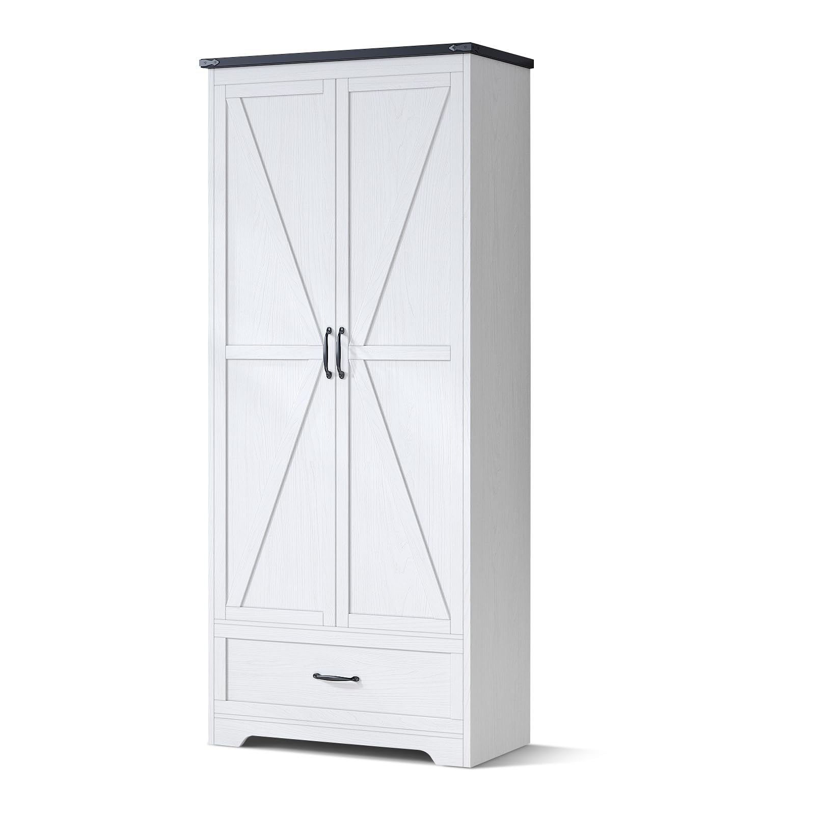 VOWNER71" Tall Kitchen Pantry with Adjustable Shelves, Large Wood Storage Cabinet with Drawer & 2 Barn Doors, Versatile Modern Farmhouse Storage Cabinet for Kitchen, Dining Room, Living Room, White