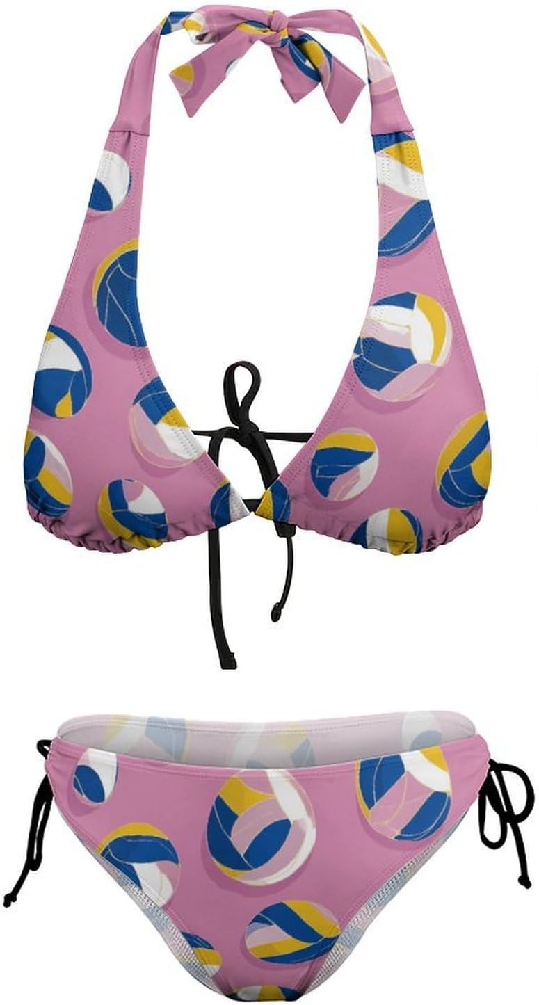 Volleyball Pattern Novelty Women's 2 Piece String Bikini Set Swimsuits Bathing Suit Swimwear