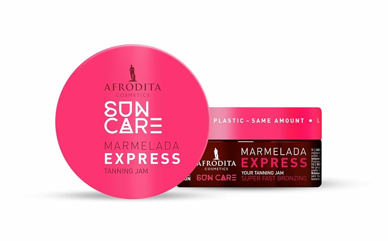 Óleo bronzeador Sun Care Marmelada Afrodita Cosmetics com óleo de coco, manteiga de karité e manteiga de cacau, sem silicone, vegano