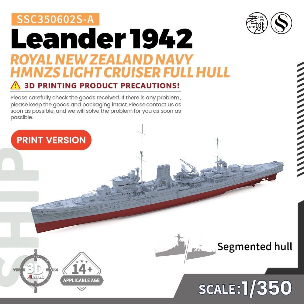 Pancernik niepomalowany model wojskowy 1/350 KitRoyal New Zealand Navy HMNZS Leander 1942 Lekki krążownik pełny kadłub