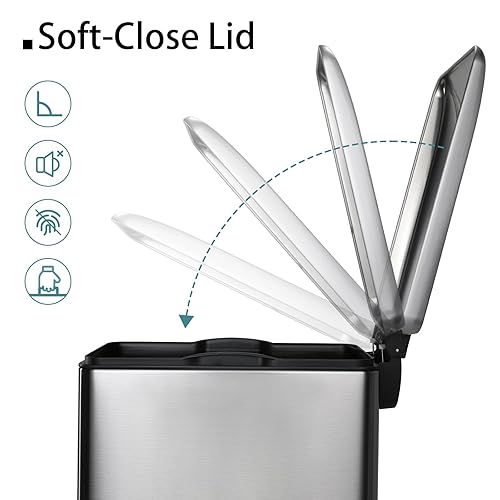 Miniatura 3 de Arlopu Basurero delgado de cocina de 13.2 galones con tapa, cubo de basura de acero inoxidable de 50 L, cubo de basura grande para cocina, cubo de