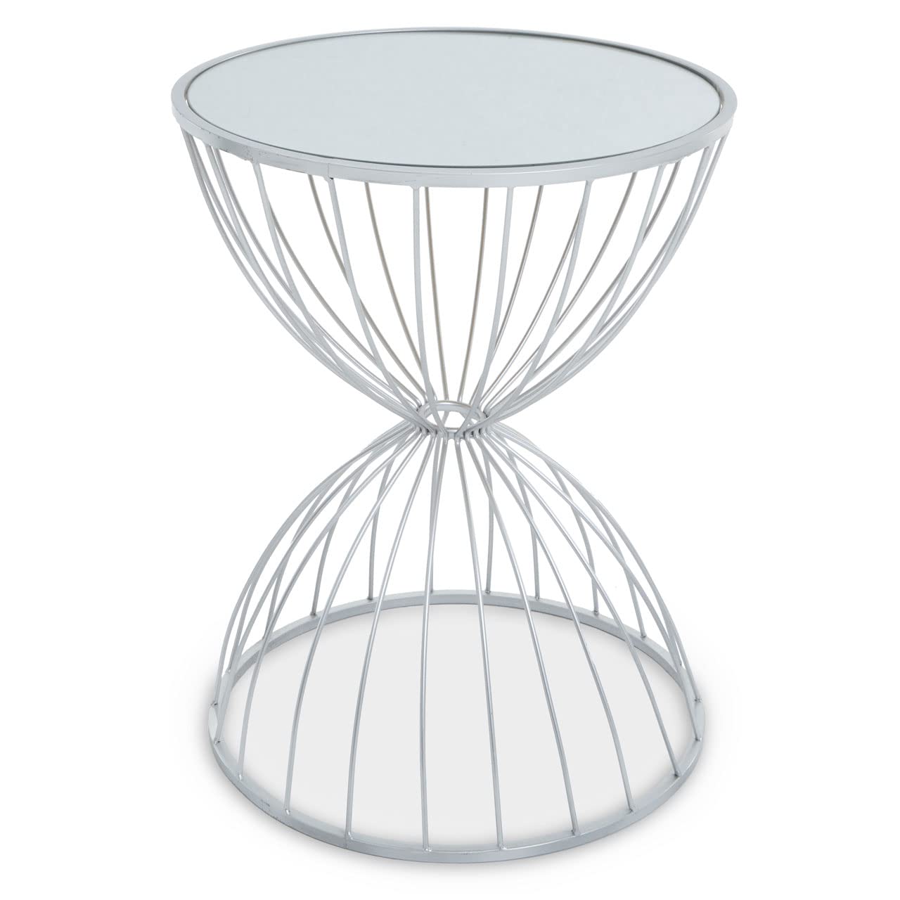 Jolie Hourglass Mirrored Top Silver Frame Side Table - Silver
