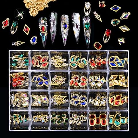 Nail Art Rhinestones Decoration Kit,120Pcs 3D Nail Charms Crystal Diamond Multi Shapes Luxury Nail Charms Rhinestones Metal Gems for Nails Crafts Nail Design Accessories(24 Styles,Multi-Color) Cover