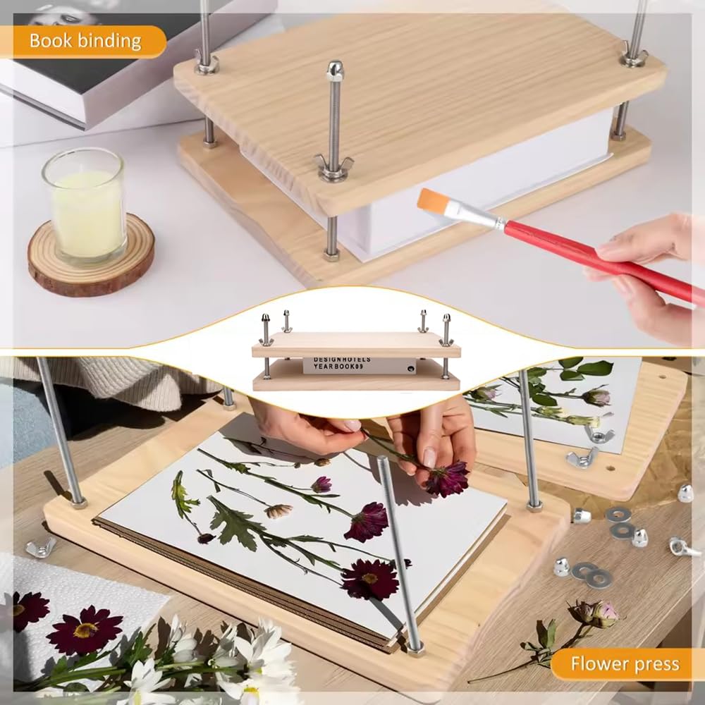 Buchbinder Set,Buchpresse aus Holz,handgefertigtes Buchbinder-Starterwerkzeug-Set, 35pcs 37.5*29cm tragbares,mit Holzbindepresse, Falzbein, Buchdeckel,Ahle,Buchbindeband,für DIY Buchbinder Handwerk