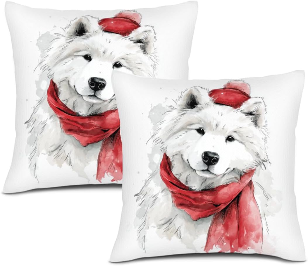 Spring Throw Pillow Covers Set of 2 Bulldog with Red Scarf Decorative Square Cushion Covers for Home Sofa Bed Couch 28x28 Inch