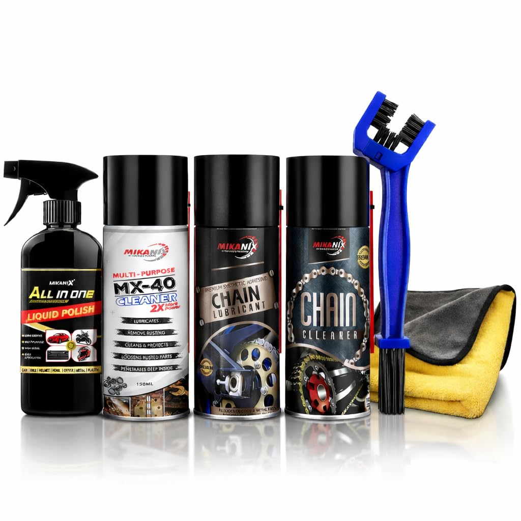 Oberoi's Traders 6-in-1 Bike Care Kit - Liquid Polish, MX-40 Cleaner, Chain Lubricant, Chain Cleaner, Cleaning Brush & Microfiber Cloth (700ml)-picture-39