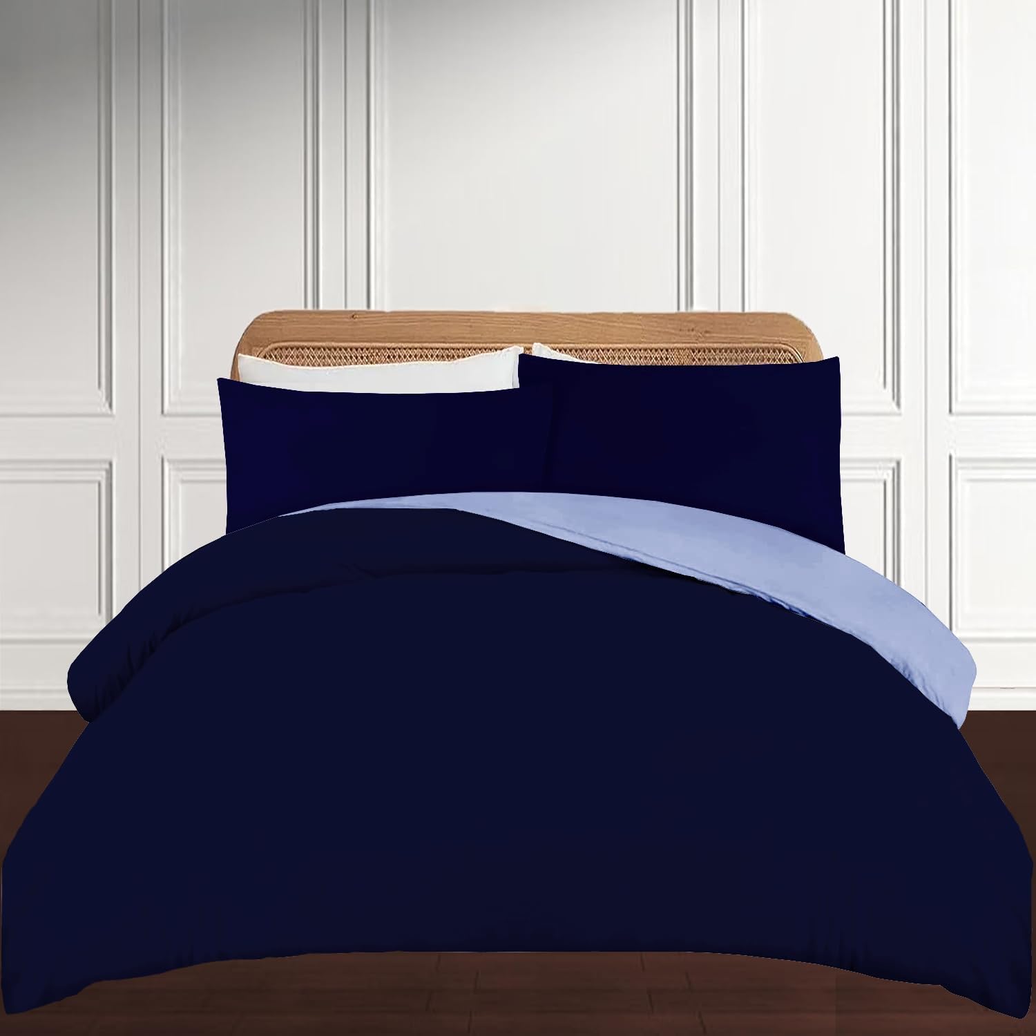 APEX FURNISHINGS King Size Duvet Cover Sets - 100% Brushed Microfiber Bedding Quilt Cover with Pillowcase - Navy/Blue