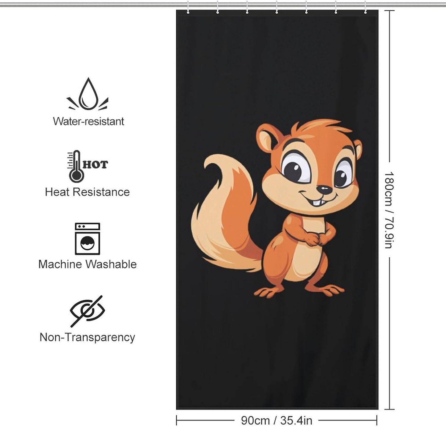 Beauty Squirrel Funny Shower Curtains Washable Bath Curtain Liner with Hooks for Bathroom Bath Tubs