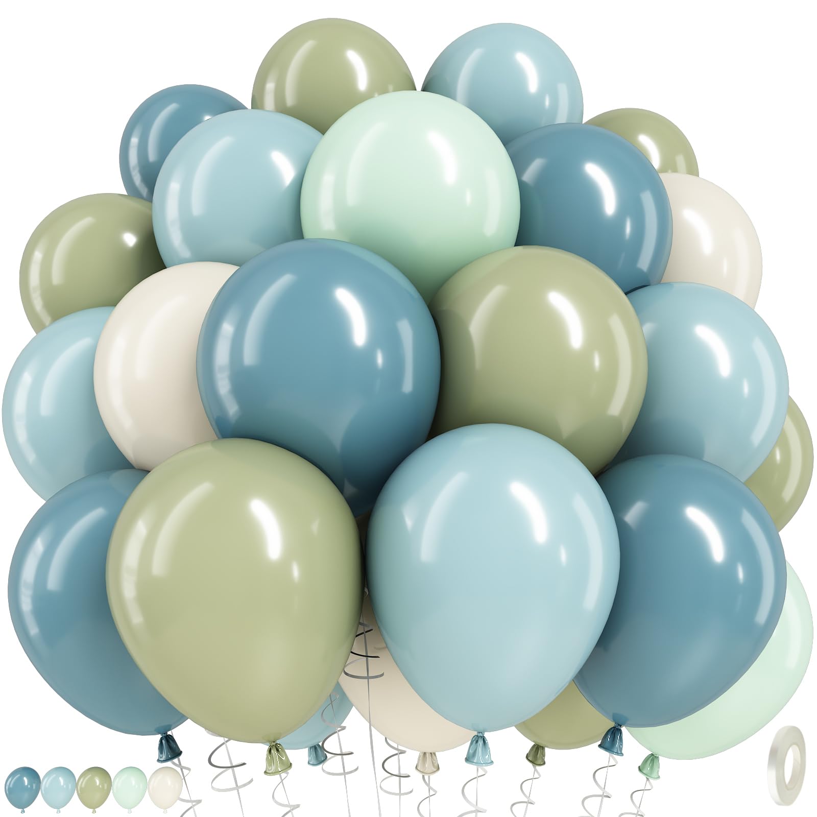 Boho Blue Green balloons, 12 Inch Sage Green Dusty Blue and Sand White Latex Balloons, Retro Avocado Beige Balloon for Boho Boy Baby Shower Kids Birthday Bridal Wedding Rabbit Party Decorations — image 1