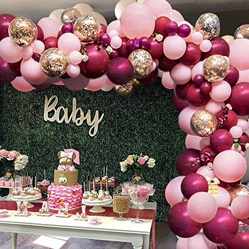 GuassLee 119Pcs Burgunder Pink Balloon Arch Garland Kit - Burgund Pink Gold Konfetti Latex Ballons mit Ballon Zubehör für Babyparty Hochzeit Geburtstag Mädchen Party Dekorationen Cover