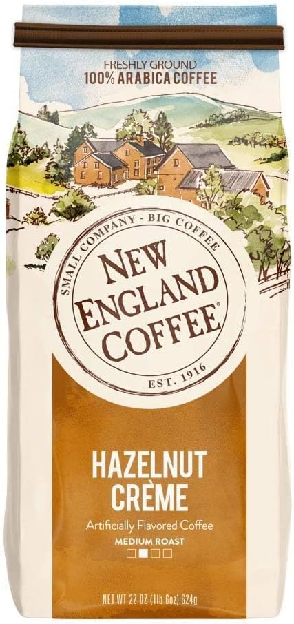 New England Coffee Hazelnut Crème Medium Roast Ground Coffee, 22oz Bag (Pack of 1)