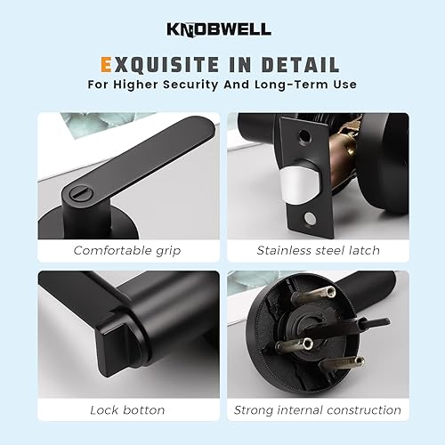 Miniatura 6 de KNOBWELL Paquete de 1 manija de privacidad para puerta de dormitorio, baño, resistente color negro mate, perillas de puerta interiores, reversibles