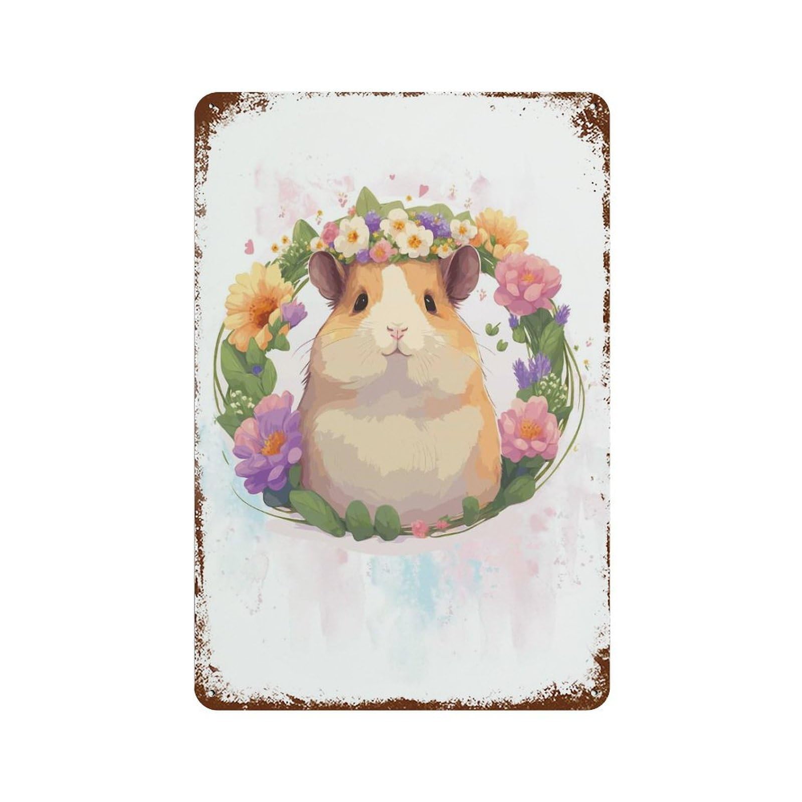 Cute Pet Hamster Painting Retro Metal Sign 11.8"x7.9", Decorative Metal Wall Art for Garage, Bar And Workshop Decor