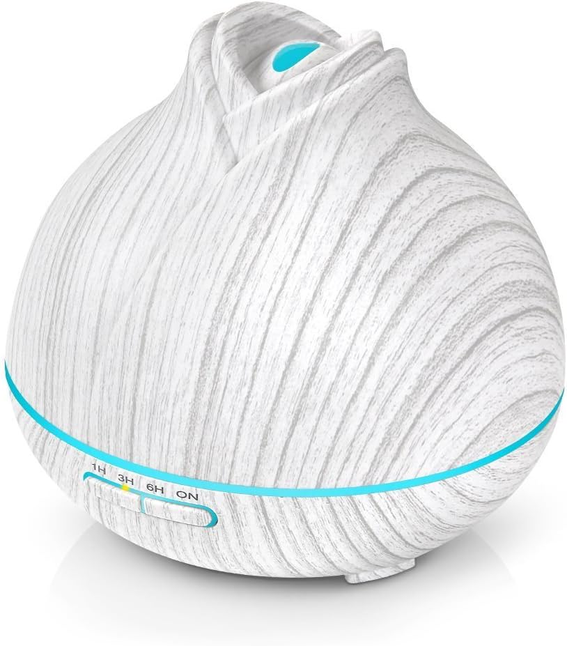 Aroma Diffuser, MZvul 400ml Ultrasonic Fragrance Essential Oil Diffusers Aromatherapy Adjustable Mist Humidifiers,7 Colorful LED Light Waterless Auto Shut-Off for Yoga Spa Baby Room -White Wood Grain