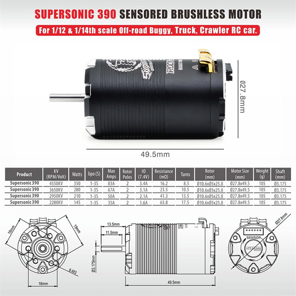 1-3S Supersonic 390 8.5T/4550KV Sensored Brushless Motor Shaft ø3.175mm dla 1/12 1/14 RC Racing Car Truck Buggy Off-Road Crawler RC Car