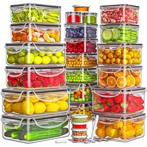 50-Piece Food Storage Containers with Lids (25 Containers & 25 Lids), Airtight Reusable Meal Prep Containers for Lunch, Plastic Kitchen Storage Containers with Labels & Marker Pen