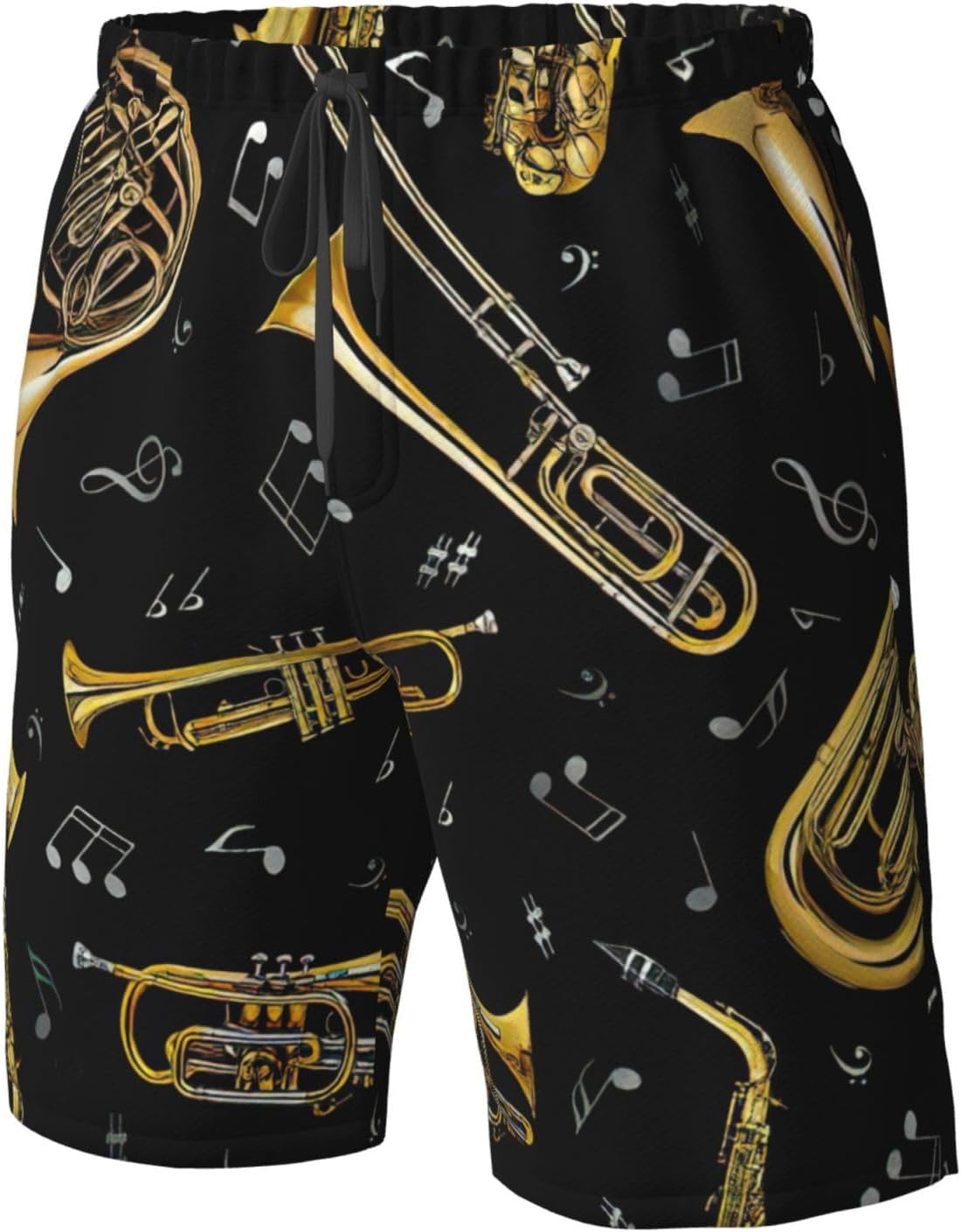 WURTON Musical Instruments Print Men's Swim Trunks Quick Dry Beach Shorts with Pockets Lining Swimwear Bathing Shorts