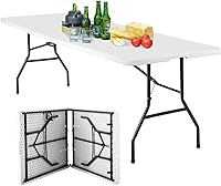Vista 8 de BestOffice Mesa de picnic plegable de 4 pies, mesa de plástico plegable para eventos de fiesta, color negro